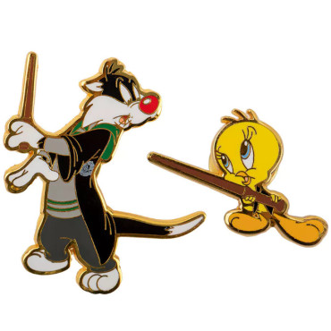 Conjunto 2 pins do Sylvester e do Tweety em Hogwarts