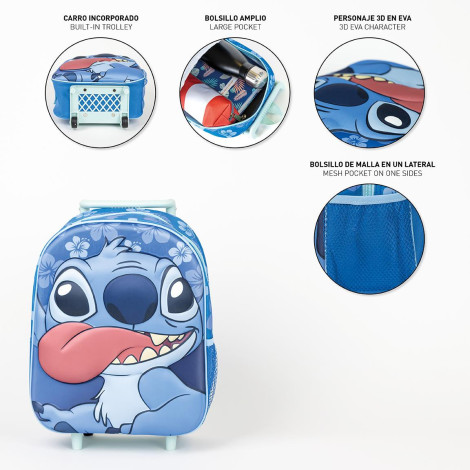 MOCHILA INFANTIL TROLLEY 3D STITCH