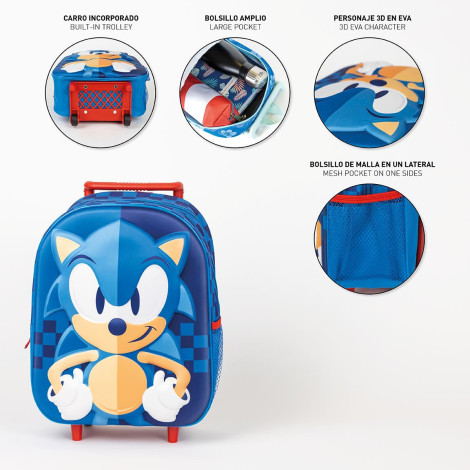 MOCHILA INFANTIL TROLLEY 3D SONIC