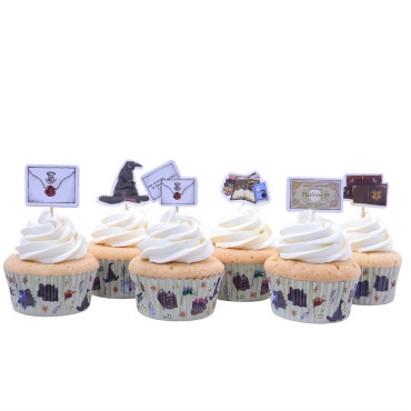 Conjunto de Cápsulas e Toppers para Cupcakes de Hogwarts