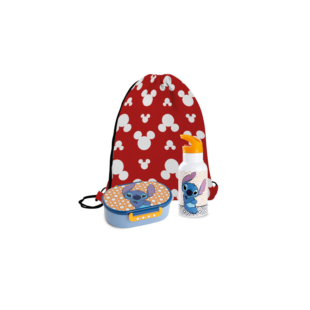 Conjunto de lancheira, garrafa e mochila Stitch