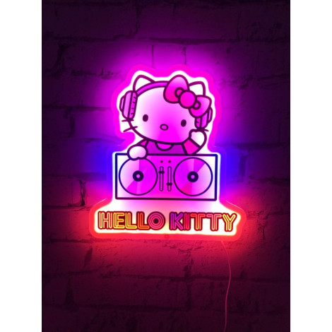 Mural de parede luminoso Neon Hello Kitty DJ 30 cm