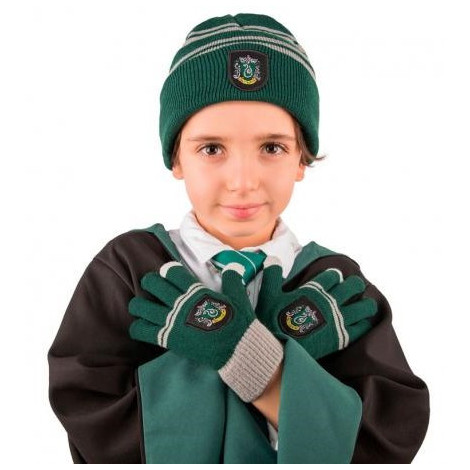 Conjunto de chapéu e luvas Slytherin para rapaz Harry Potter