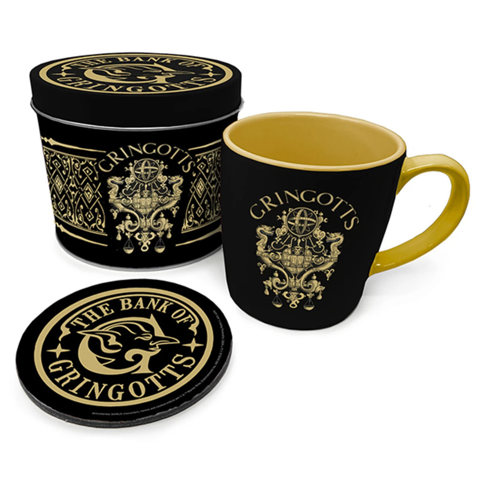 Caneca de lata + base para copos Harry Potter Gringotts