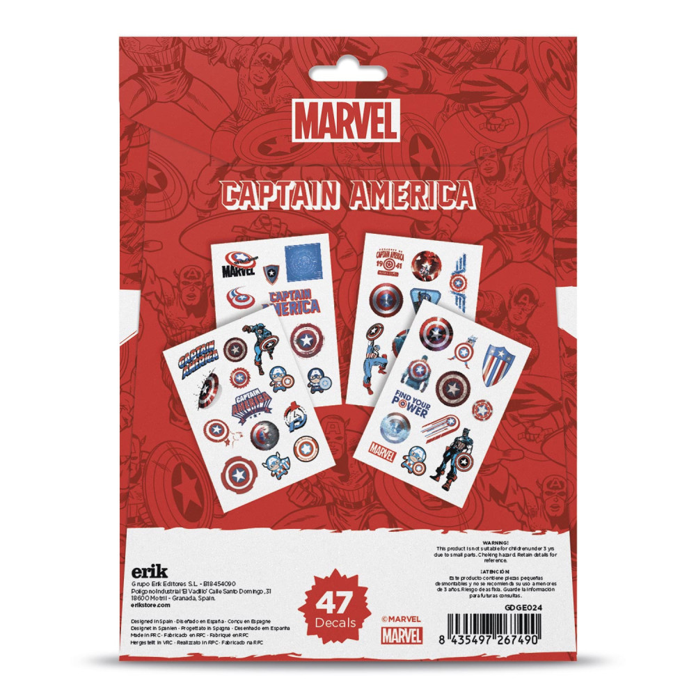 Autocolantes reutilizáveis Marvel Capitão América