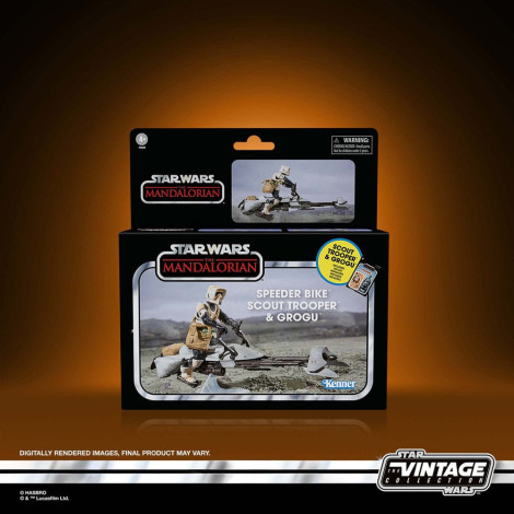 Star WarsFigura: Mandalorian Vintage Collection Vehicle Cons Speeder Bike com Scout Trooper e Grogu