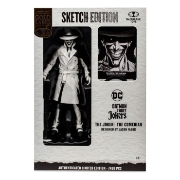 Figura O Joker: O Comediante Edição Sketch (Etiqueta Dourada) 18 Cm Batman: Três Jokers Dc Multiverso