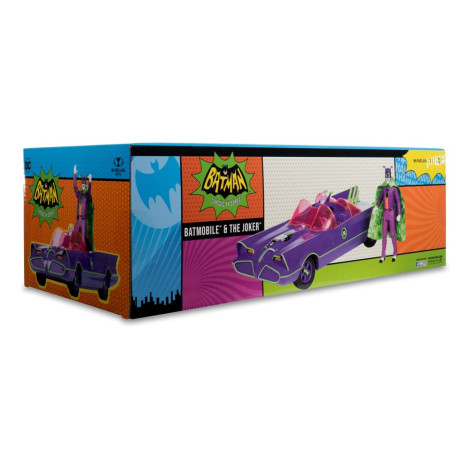 Batman 66 Batmobil com figura e veículo do Joker (etiqueta dourada) Dc Retro