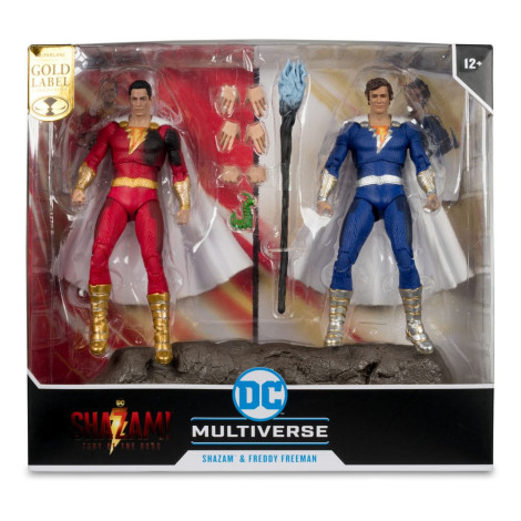 Figuras 2 Pack Shazam (Battle Damage) e Freddie Freeman (Gold Label) 18 Cm Dc Multiverso