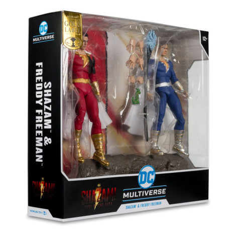 Figuras 2 Pack Shazam (Battle Damage) e Freddie Freeman (Gold Label) 18 Cm Dc Multiverso