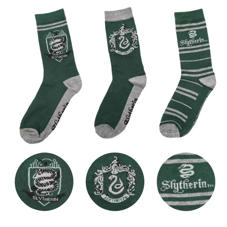 Conjunto de 3 pares de meias Slytherin Harry Potter