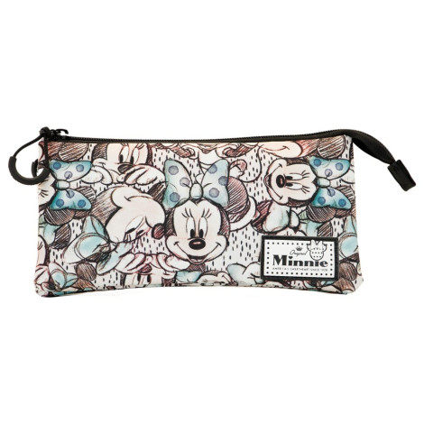 Disney Minnie Mouse Drawing Triple Pencil Case Grey Disney Minnie Mouse Drawing