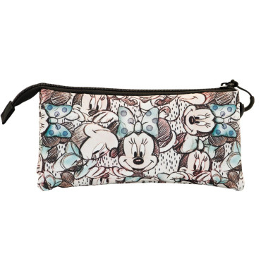 Disney Minnie Mouse Drawing Triple Pencil Case Grey Disney Minnie Mouse Drawing