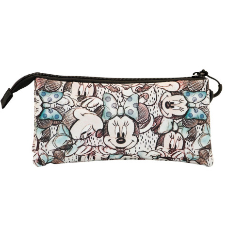 Disney Minnie Mouse Drawing Triple Pencil Case Grey Disney Minnie Mouse Drawing