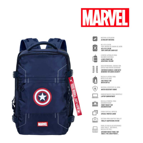 Mochila de viagem para cabina de avião do Capitão América