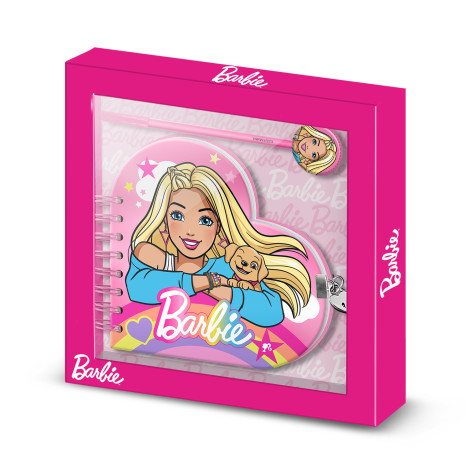 Agenda Coração Chave + Caneta Rosa Barbie Arco-Íris