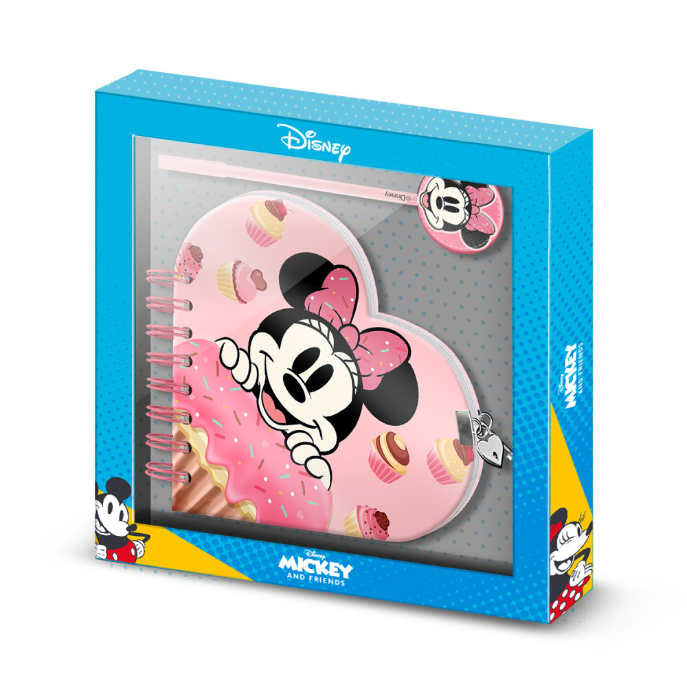 Agenda Key Heart + Caneta cor-de-rosa Disney Minnie Mouse Muffin Pink