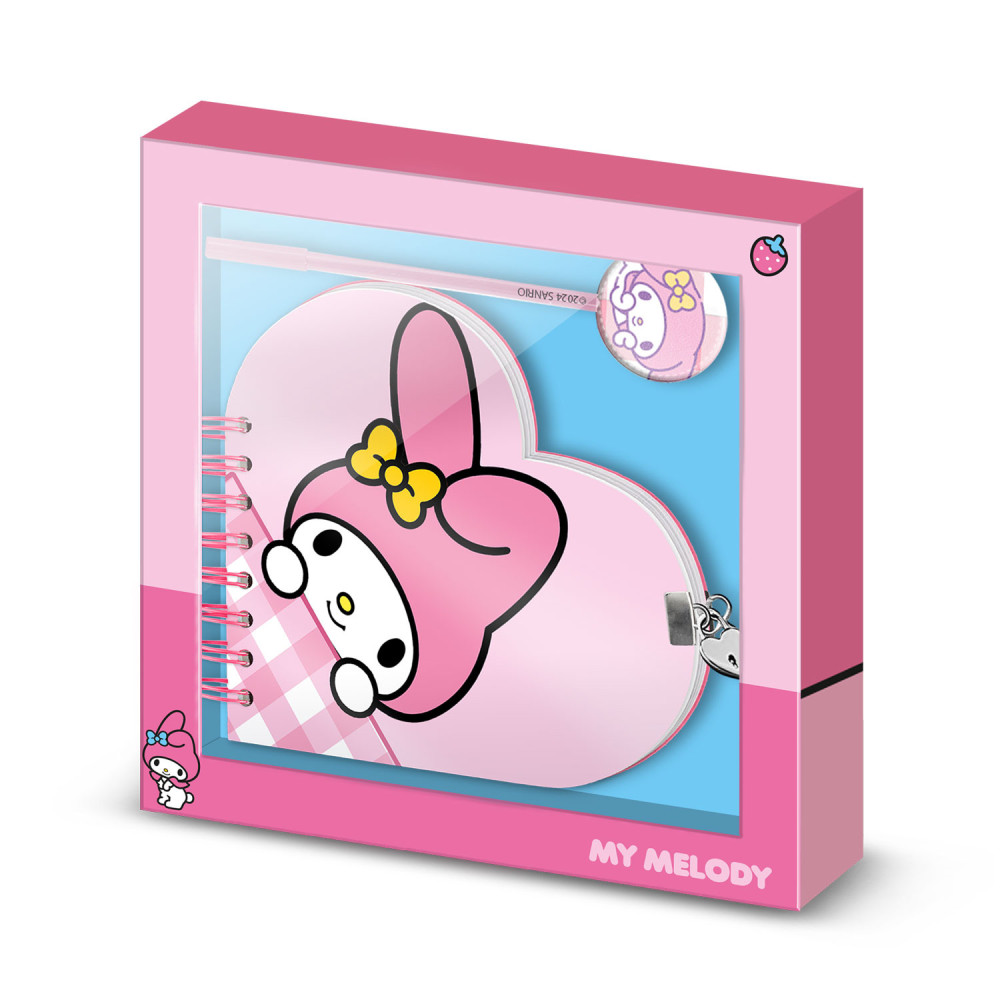 Sanrio Agenda Coração Chave + Caneta Rosa My Melody Cute