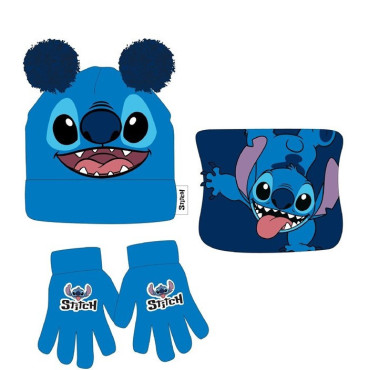 Stitch Conjunto de inverno para crianças - Chapéu, lã e luvas : Licença oficial da Disney