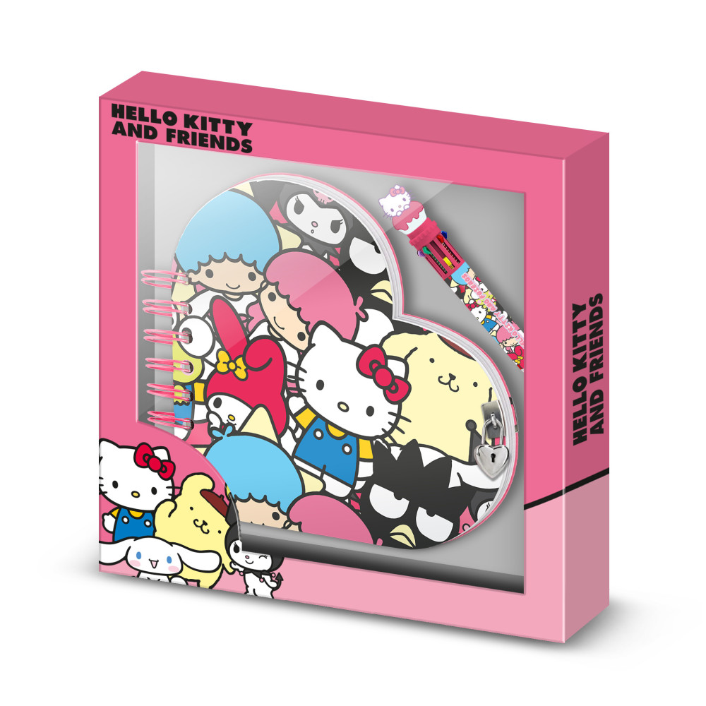 Sanrio Agenda Coração Chave + Caneta Hello Kitty Friends