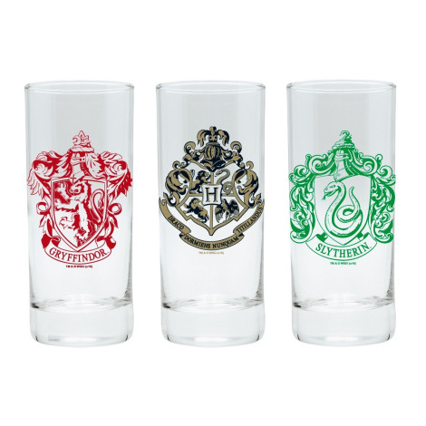 Conjunto de três copos de cristal Harry Potter Hogwarts