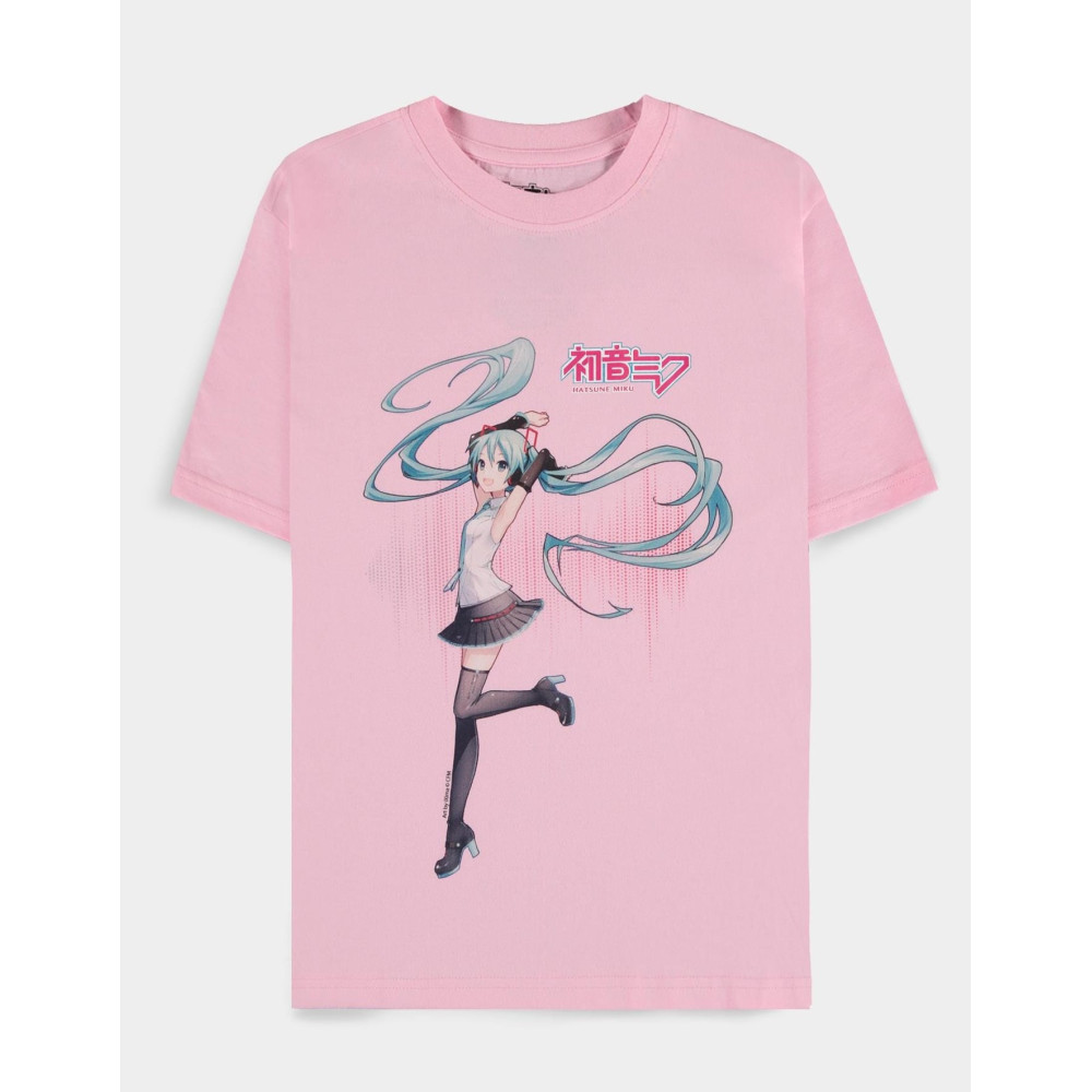 Hatsune Miku T-Shirt rosa de manga curta para mulher