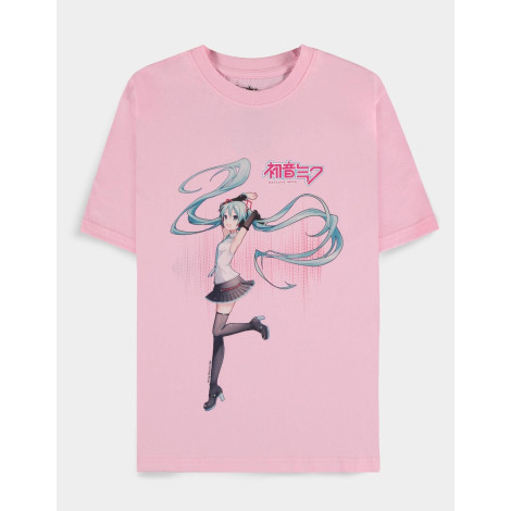 Hatsune Miku T-Shirt rosa de manga curta para mulher