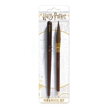 Conjunto de canetas e lápis Harry Potter com varinha e vassoura