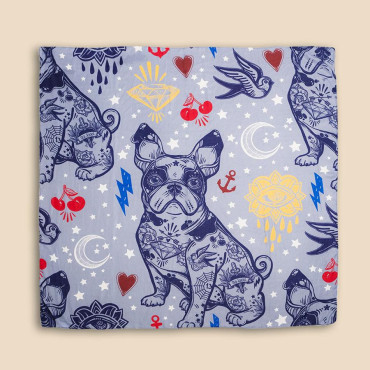 Foulard Tattoos Bulldog Francês Doodle Scarf Foulard Tattoos