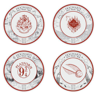 Conjunto de 4 pratos com ícones de Harry Potter