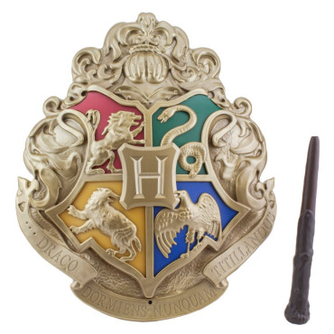 Brasão de Hogwarts de Harry Potter e lâmpada de varinha