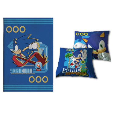 Conjunto de cobertor e almofada Sonic
