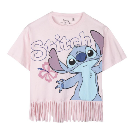 T-shirt Stitch curta com franjas cor-de-rosa