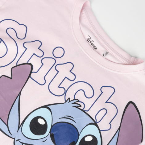 T-shirt Stitch curta com franjas cor-de-rosa