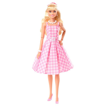 Boneca Barbie vestido de gingão cor-de-rosa Barbie o filme