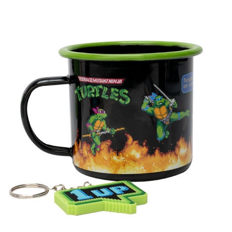 Caneca esmaltada Tartarugas Ninja com porta-chaves