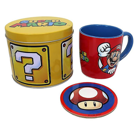 Conjunto de caneca e base para copos Super Mario dourada