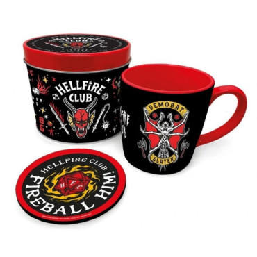 Stranger Things Conjunto de lata Hellfire Club para oferta: caneca e bases para copos