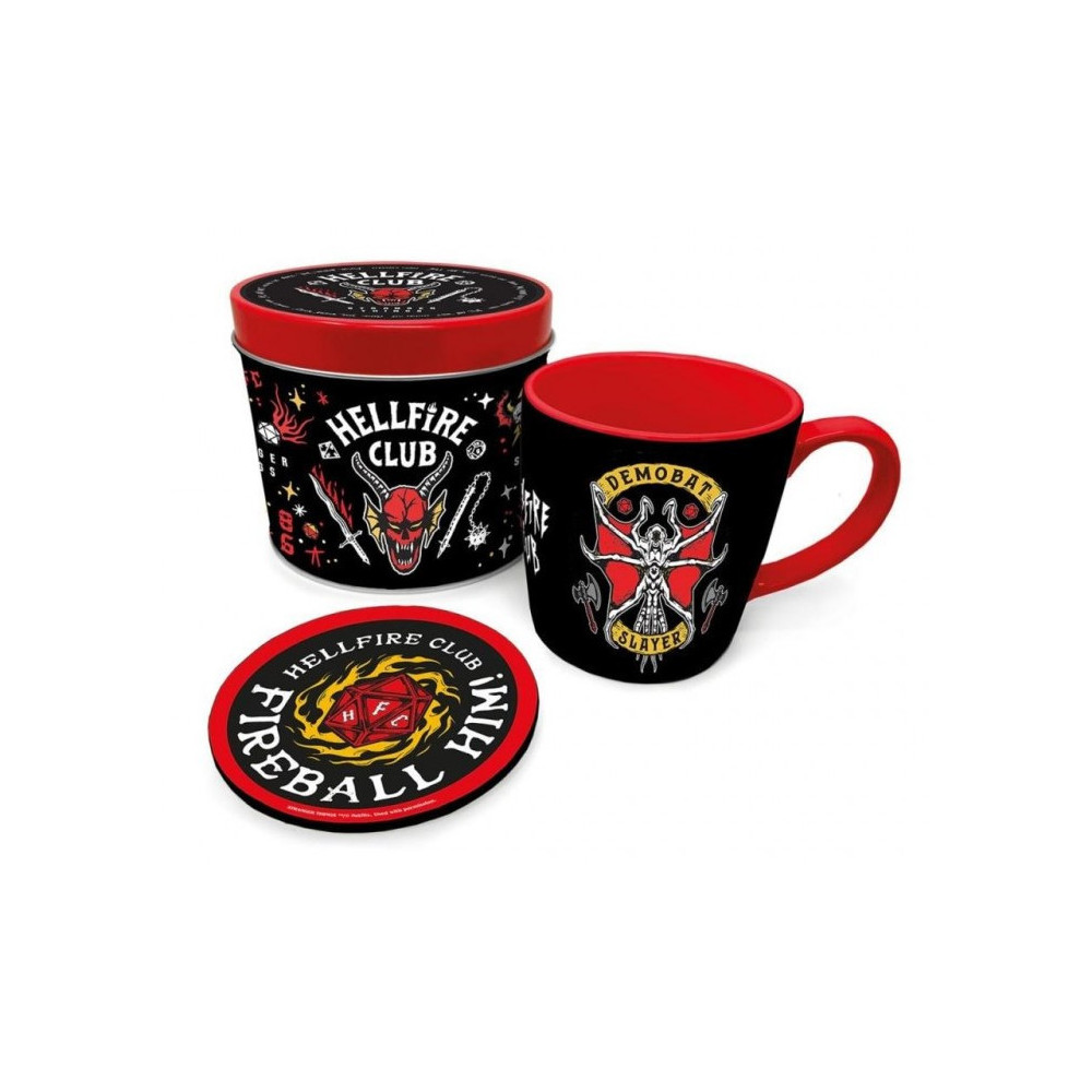 Stranger Things Conjunto de lata Hellfire Club para oferta: caneca e bases para copos