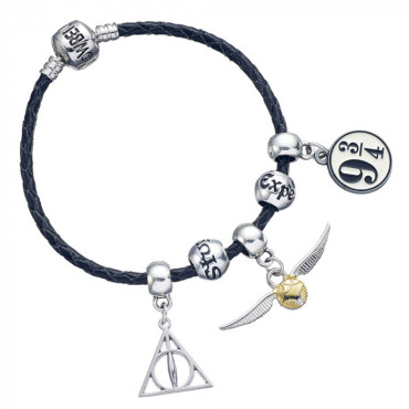 Pulseira em pele 5 amuletos Harry Potter