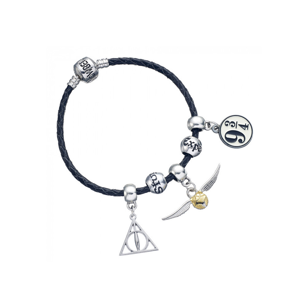 Pulseira em pele 5 amuletos Harry Potter