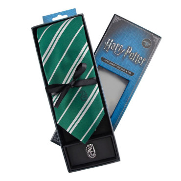 Conjunto de gravata e alfinete Harry Potter Slytherin