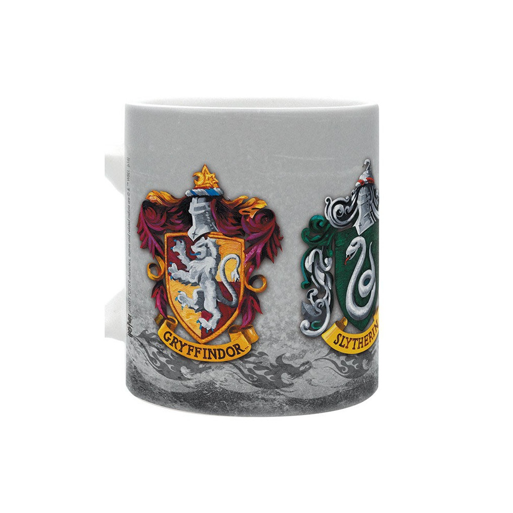 Caneca cinzenta Harry Potter Casas Brasões