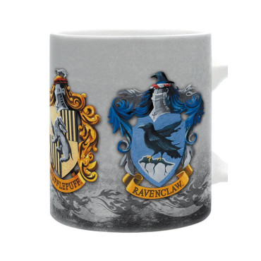 Caneca cinzenta Harry Potter Casas Brasões