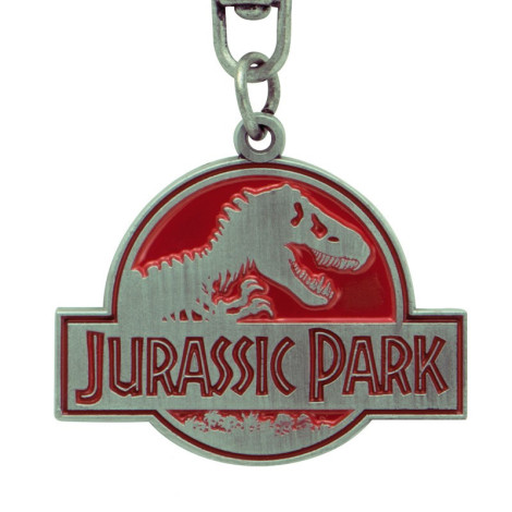 Porta-chaves de metal com o logótipo Jurassic Park