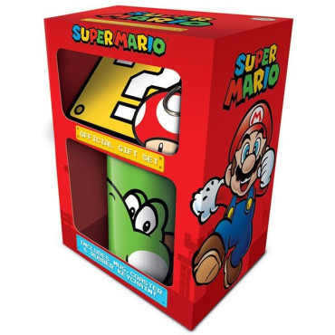 Pacote de oferta Caneca Super Mario Yoshi + porta-chaves + base para copos