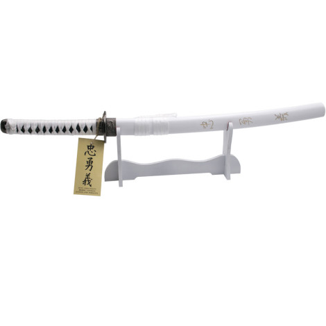 Wakisashi Katana Bainha Branca com Gravura "Coragem, Dever e Lealdade" 77 cm