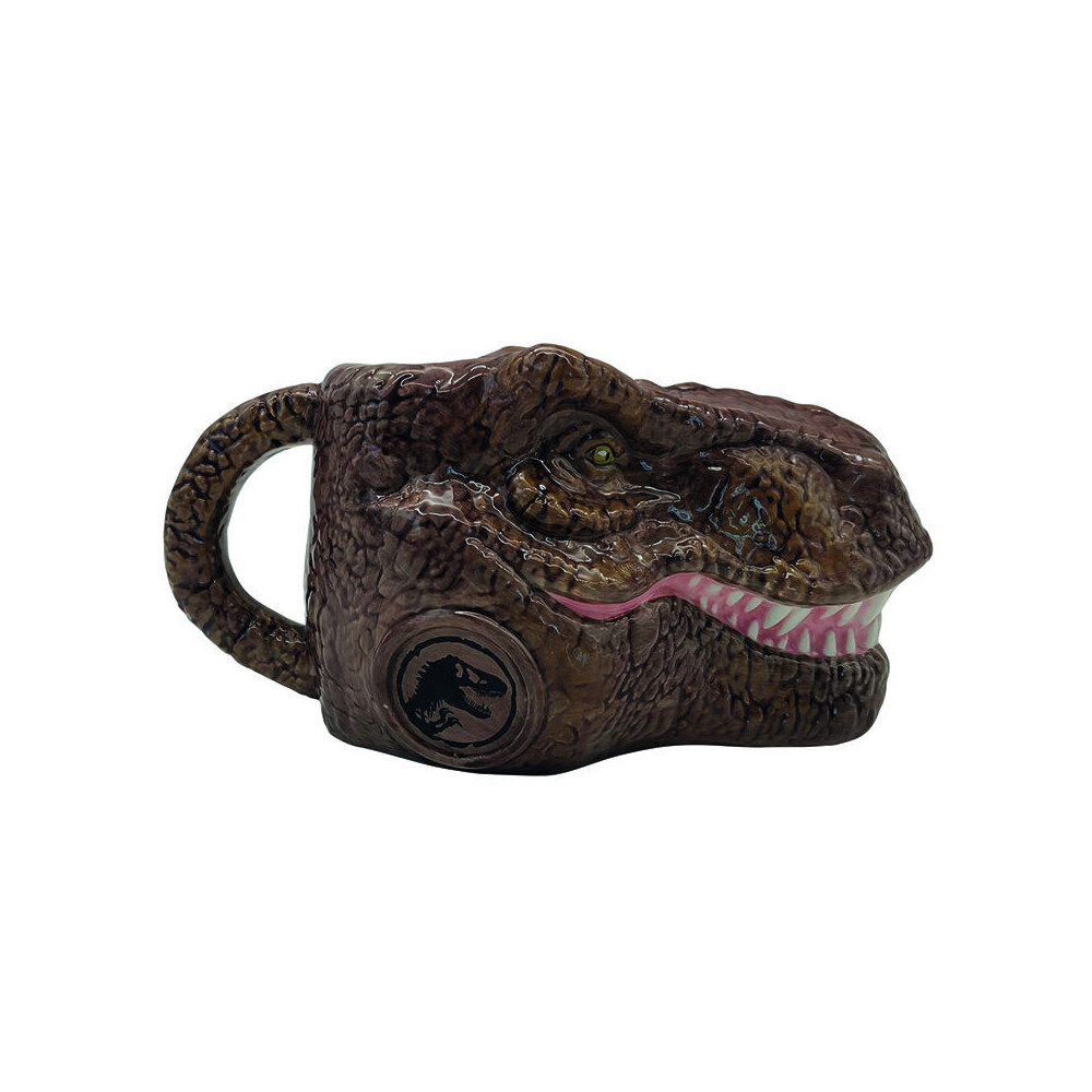 Caneca esculpida com cabeça de dinossauro jurássico