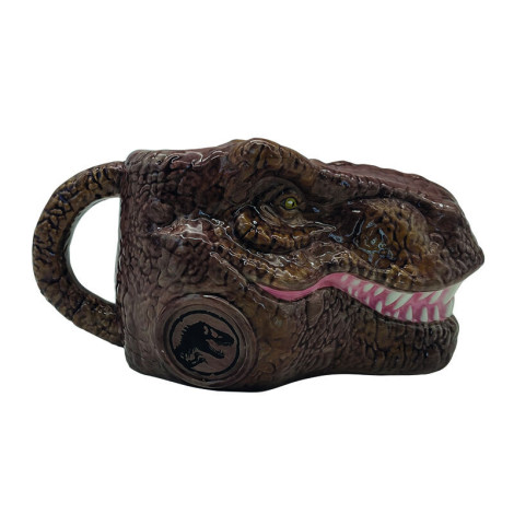 Caneca esculpida com cabeça de dinossauro jurássico